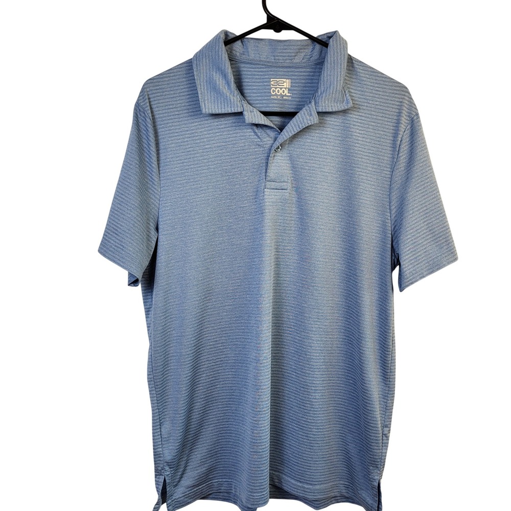 32 Degrees Cool Mens Blue Space Dye Striped Short Sleeve‎ Polo Shirt Size M 690